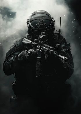 Tactical Soldier in Smoke