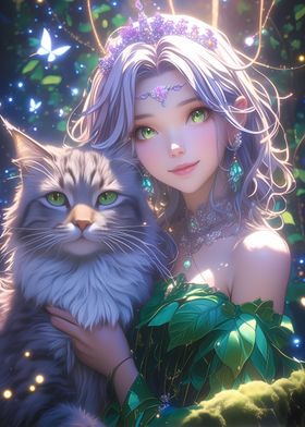 Anime Girl with Cat