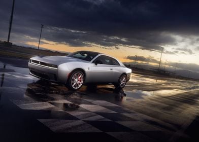 Silver Dodge Challenger on Track