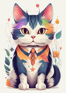 Colorful Cat in Suit