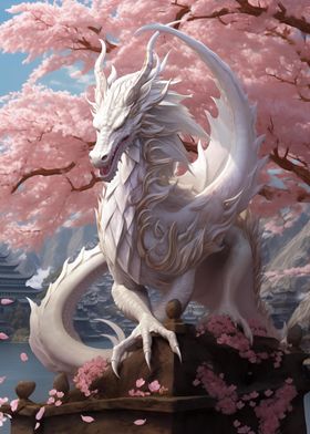 White Dragon in Cherry Blossom