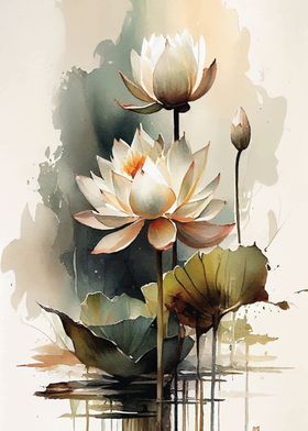 Watercolor Lotus Flowers