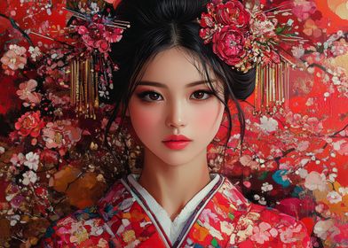 Geisha in Red Kimono