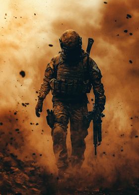 Soldier in Dust Cloud