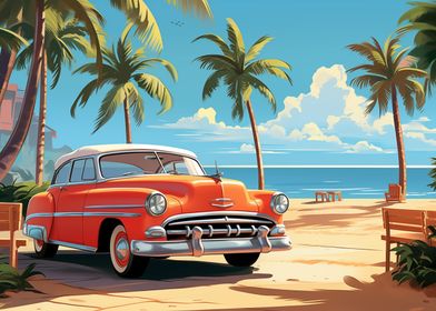 Classic Car on Tropical Beach