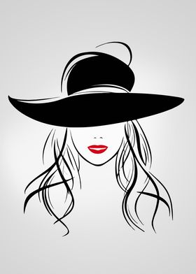 Woman in Hat Line Art