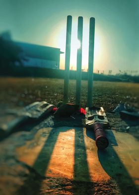 Cricket Wickets at Sunset