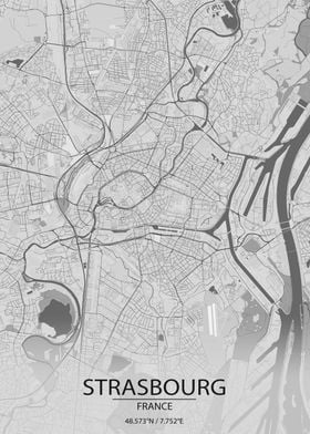 Strasbourg France Light Grey City Map