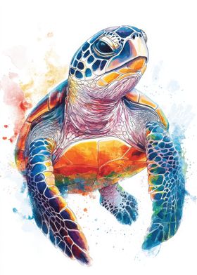 Colorful Sea Turtle Watercolor