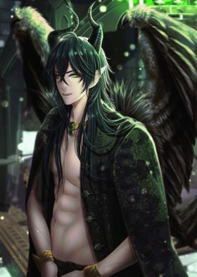 Green-Eyed Demon with Wings