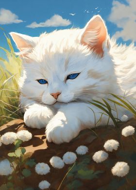 White Kitten in Meadow