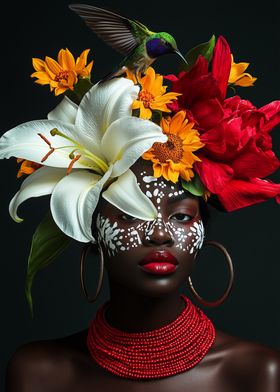 Floral Portrait with Hummingbird