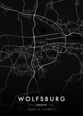 Wolfsburg City Map Dark