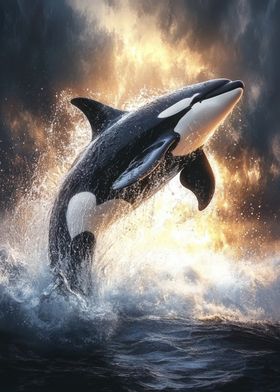 Orca Whale Jump Out Water