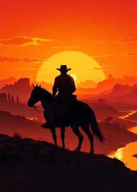 Cowboy Silhouette Sunset