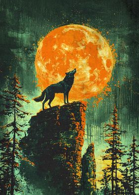 Wolf Howling Moon