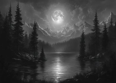 Moonlit Mountain Lake