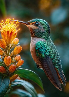 Hummingbird on Flower