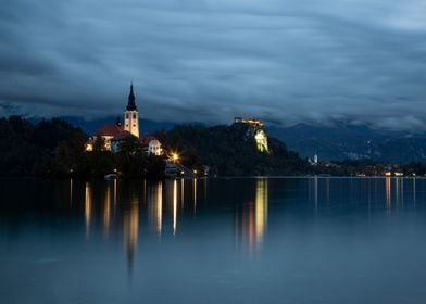 Lake Bled Church at Dusk