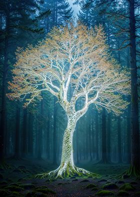 Glowing Tree in Forest