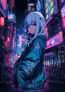 Anime Girl in Neon City