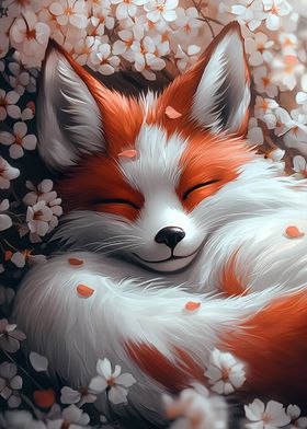 Sleeping Fox in Cherry Blossoms