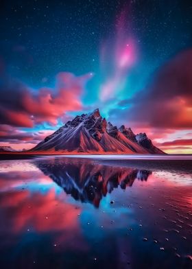 Mountain Reflection Under Aurora