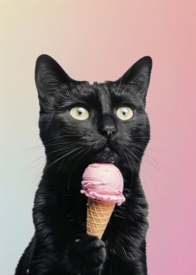 Black Cat with Ice Cream