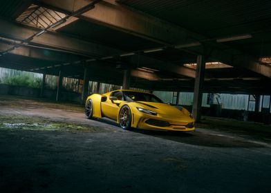 Yellow Sports Car in Garage