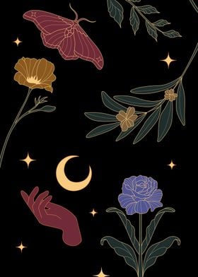 Aesthetic Vintage Flowers Retro Cool Starry Night