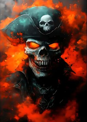 Pirate Skull with Flames