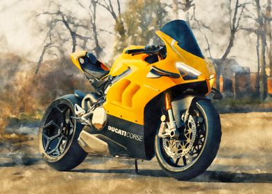 Yellow Ducati Corse Motorcycle