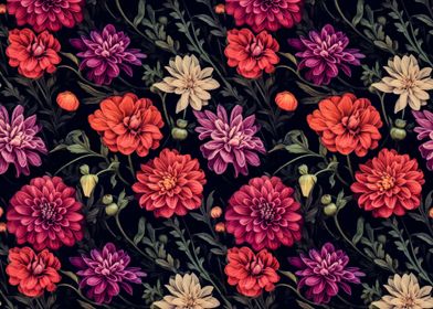 Vibrant Floral Patterns on Black