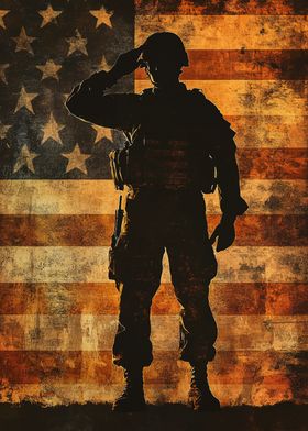 Soldier Saluting Flag