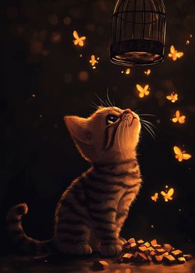 Kitten and Butterflies