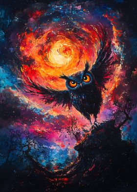 Owl in Night Sky