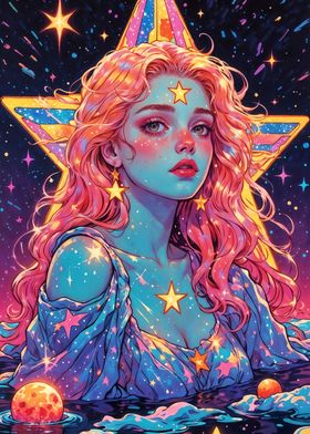 Cosmic Goddess in a Starry Ocean