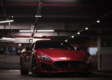 Red Maserati in Garage