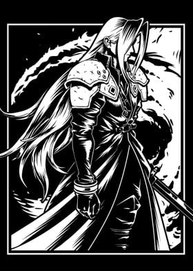 Cloud Strife Black and White Art