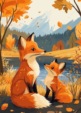 Fox Family in Autumn