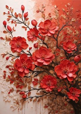 Red Flower Branch Painting