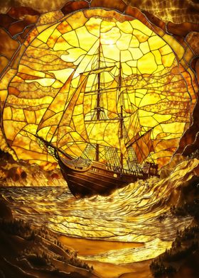 Amber Stained Glass Ship