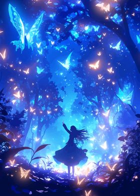 Girl in a Forest of Butterflies