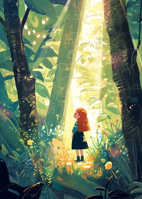 Girl in Sunlit Forest