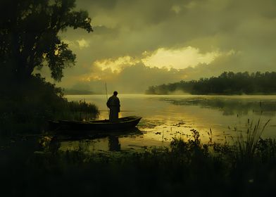 Solitary Fisherman at Dusk