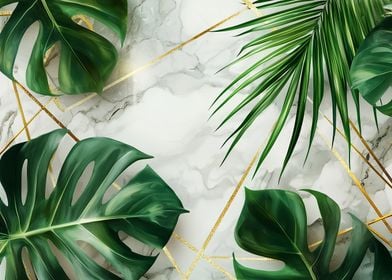 Tropical Leaves on Marble