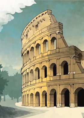 Colosseum Watercolor Illustration