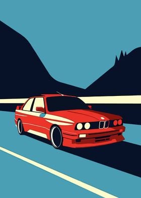 Red BMW E30 on Road