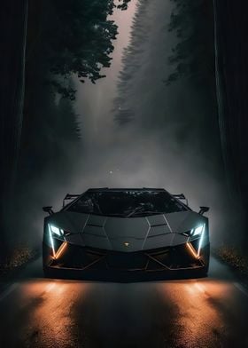 Black Lamborghini in Fog