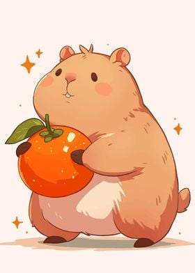 Cute Capybara with Orange